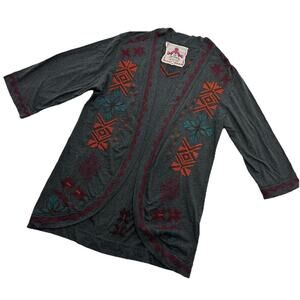 Johnny Was Embroidered Cardigan Womens M Gray Floral Thick Knit JW Los Angeles